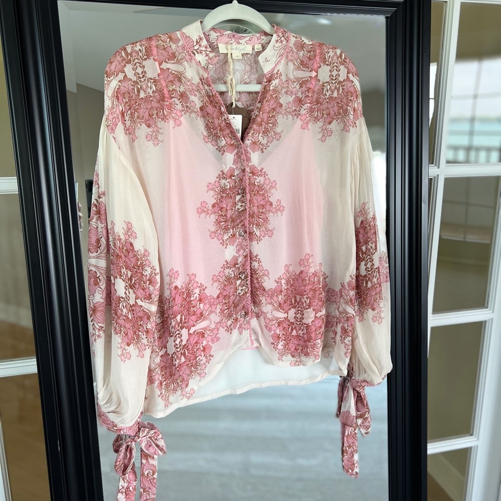 Anthropologie’s Forever That Girl pink and ivory blouse with cami. NWT